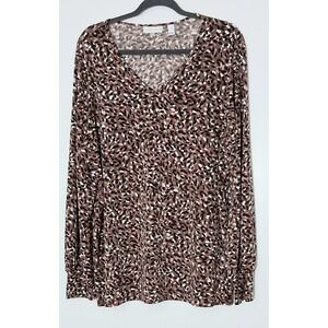 Susan Graver Blouse Women's Size XL Liquid Knit Fitted Sleeve V-Neck Pre-owned